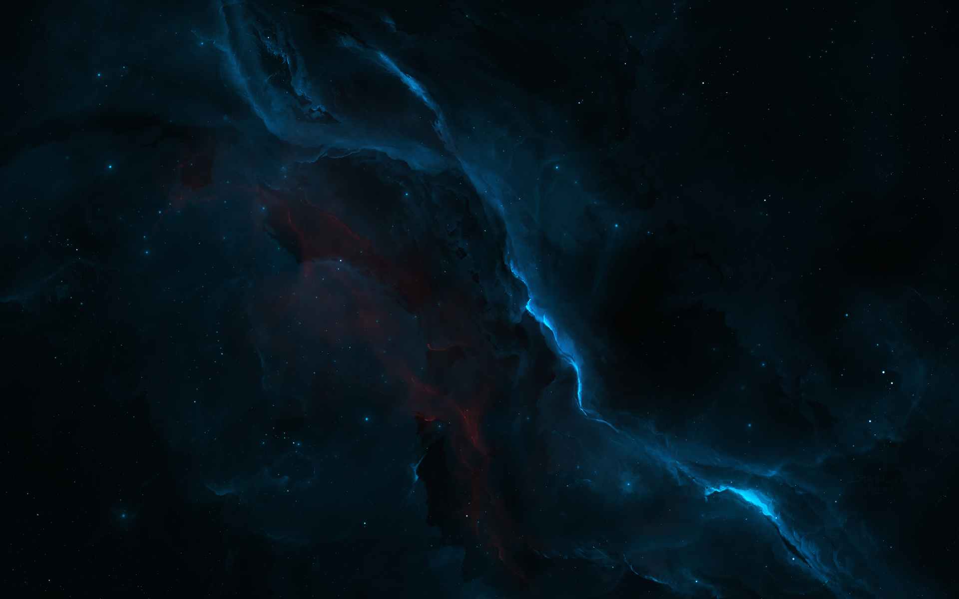 4K Ultra HD desktop wallpaper showcasing a detailed space nebula with glowing blue and dark cosmic clouds against a starry background.