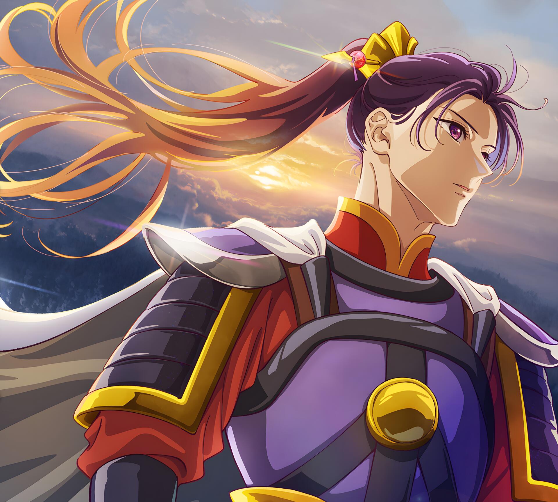 Jinshi from The Apothecary Diaries in detailed anime style, featured in a vibrant 4K Ultra HD PC desktop wallpaper with flowing hair and dramatic lighting.