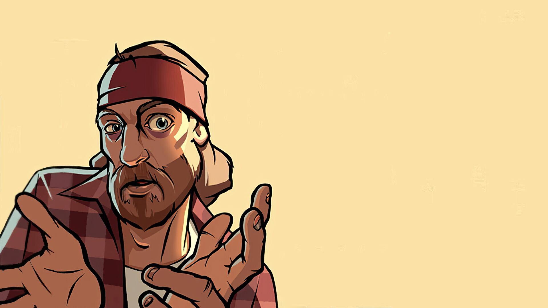 4K Ultra HD PC desktop wallpaper featuring a stylized character from the video game Grand Theft Auto: San Andreas with a beige background.