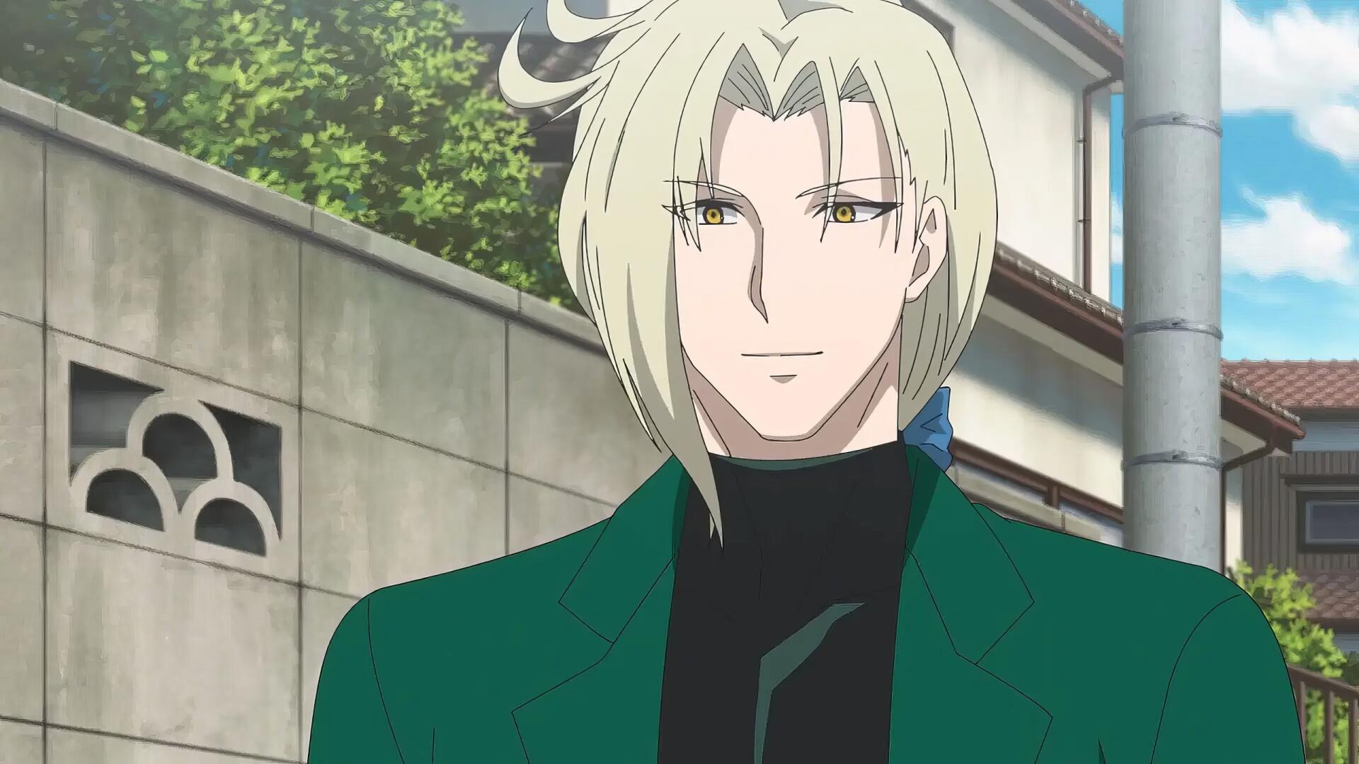 HD retro anime wallpaper featuring a character from Hell Teacher: Jigoku Sensei Nube standing outdoors with a serene expression and light-colored hair.