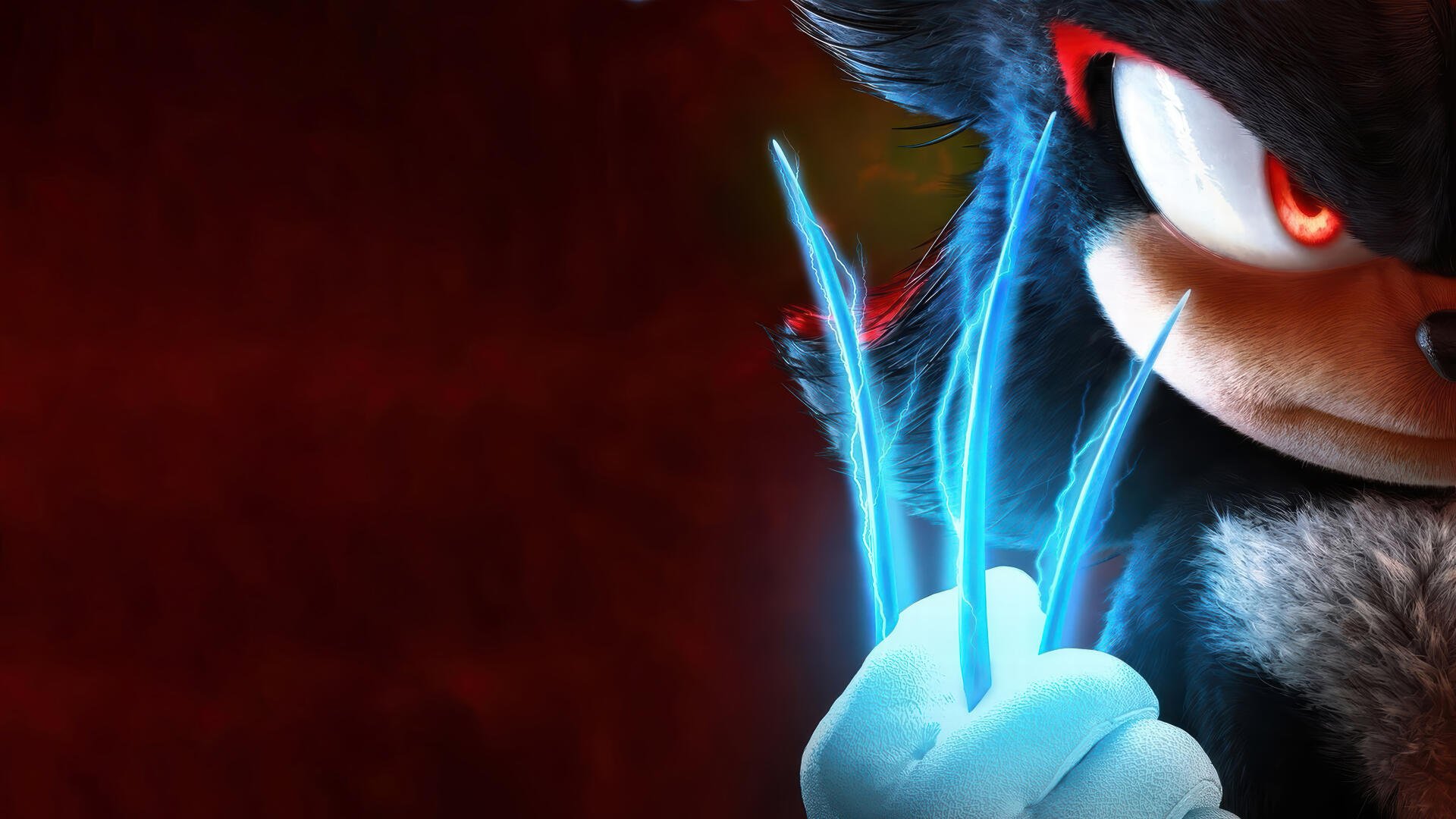 Close-up of Sonic the Hedgehog from Sonic the Hedgehog 3, with glowing blue energy around his clenched hand, featured in a 4K Ultra HD PC desktop wallpaper.