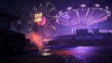 Tom Clancy's The Division 2 Neon Abyss Night and Fog park at night video game HD Desktop Wallpaper | Background Image