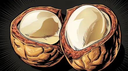 A detailed illustration of opened macadamia nuts, showcasing their smooth, creamy kernels against a dark background, designed as a stunning 4K Ultra HD PC desktop wallpaper.