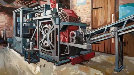 A detailed industrial design showcasing a vintage machine with gears and machinery elements, presented in vibrant colors, serves as a stunning 4K Ultra HD PC desktop wallpaper.