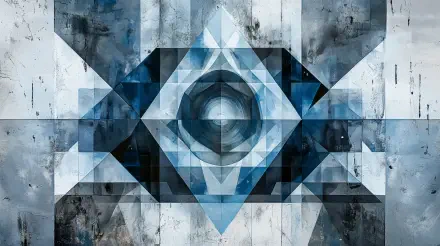 Abstract geometric design featuring intricate patterns in shades of blue and gray. This 4K Ultra HD wallpaper adds a sophisticated touch to any desktop background.