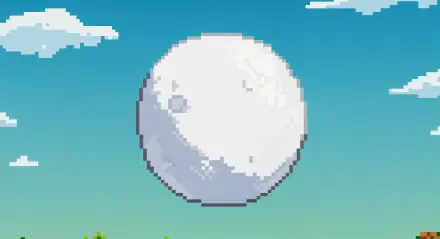 A pixel art snowball floats in a bright blue sky, surrounded by soft clouds, creating a whimsical scene perfect for a 4K Ultra HD desktop wallpaper and background.