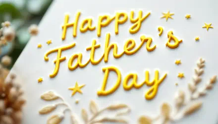 A vibrant 4K Ultra HD wallpaper featuring elegant lettering that reads Happy Father's Day, adorned with decorative accents for a festive touch.