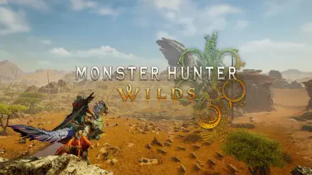 A 4K Ultra HD desktop wallpaper from the video game Monster Hunter Wilds, featuring a stunning landscape and the game’s title prominently displayed in the foreground.