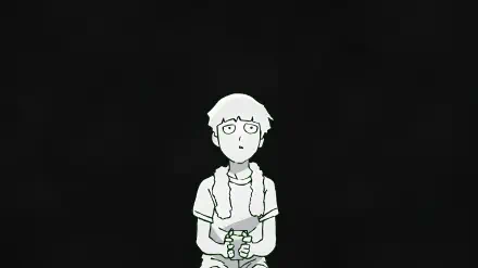 4K Ultra HD anime wallpaper featuring Shigeo Kageyama from Mob Psycho 100 against a dark background, highlighting his contemplative expression.