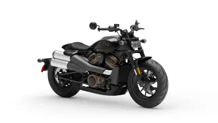 A sleek Harley-Davidson Sportster motorcycle, showcased in an 8K Ultra HD design, accentuates its bold styling and performance, set against a clean background.