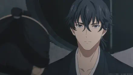 A focused character from the anime Kijin Gentōshō, depicted in a high-definition PC desktop wallpaper, featuring a serious expression and dark hair.