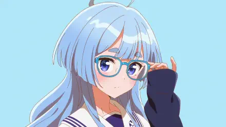 Anime HD PC desktop wallpaper featuring Seiha Shiunji of The Shiunji Family Children — blue-haired girl with glasses in a sailor uniform against a pale blue background.