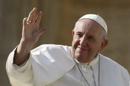 Pope Francis, also known as Jorge Mario Bergoglio, waves warmly, embodying a spirit of compassion and leadership. This HD wallpaper captures a moment of his engaged presence.