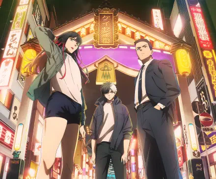 Anime-style Wind Breaker characters stand confidently under vibrant city lights in this detailed 4K Ultra HD PC desktop wallpaper and background.