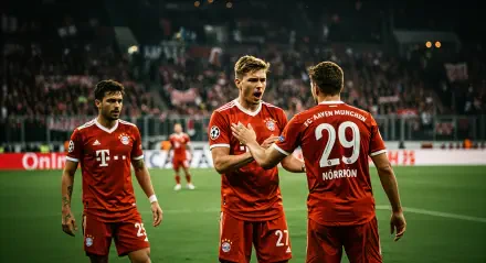FC Bayern Munich players celebrate on the pitch during a match, captured in a vibrant 4K Ultra HD PC desktop wallpaper and background.