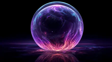 Artistic 4K Ultra HD PC desktop wallpaper featuring a glowing, translucent purple sphere with intricate swirling patterns and a reflective surface against a dark background.