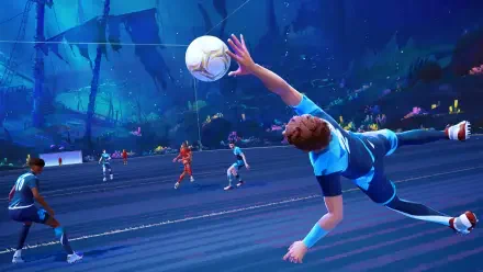 4K Ultra HD PC wallpaper featuring a dynamic soccer video game scene titled REMATCH, showing players in vibrant uniforms competing on a futuristic field.