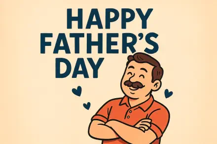 Illustration of a smiling man with folded arms beneath Happy Father's Day text, designed as a 4K Ultra HD PC desktop wallpaper celebrating Father's Day.