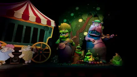 HD PC desktop wallpaper featuring characters from the video game Five Nights at Freddy's: Secret of the Mimic in a dark, eerie carnival setting.
