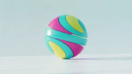 A vibrant, multicolored spherical design with pink, blue, and yellow patterns on a light background, captured in stunning 4K Ultra HD for PC desktop wallpaper.