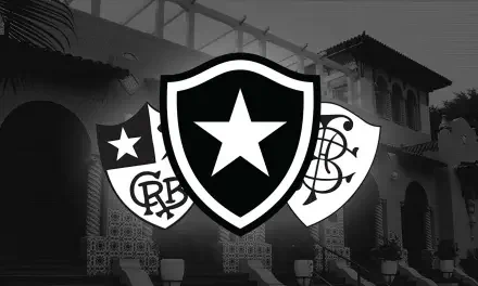 HD desktop wallpaper featuring the Botafogo de Futebol e Regatas emblem, a prominent soccer club from Brazil, set against a grayscale architectural background.