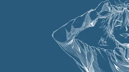 HD anime desktop wallpaper featuring a blue-toned sketch of Satoru Gojo from Jujutsu Kaisen against a solid dark blue background.