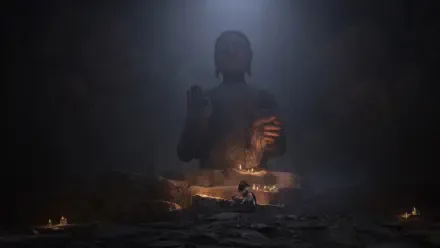 HD PC desktop wallpaper from the video game Wuchang: Fallen Feathers, depicting a mysterious figure emerging from shadowy surroundings.