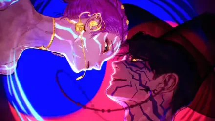 KPop Demon Hunters depicted in a vibrant 4K Ultra HD PC desktop wallpaper with striking neon colors and intense character expressions.