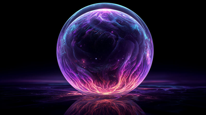 {{ Artistic 4K Ultra HD PC desktop wallpaper featuring a glowing, translucent purple sphere with intricate swirling patterns and a reflective surface against a dark background. 