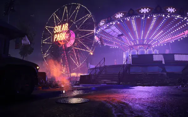 Tom Clancy's The Division 2 Neon Abyss Night and Fog park at night video game HD Desktop Wallpaper | Background Image