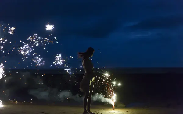 woman fireworks night beach HD Desktop Wallpaper | Background Image