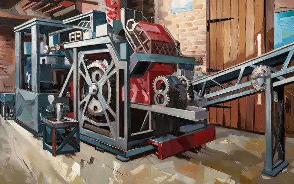 A detailed industrial design showcasing a vintage machine with gears and machinery elements, presented in vibrant colors, serves as a stunning 4K Ultra HD PC desktop wallpaper.
