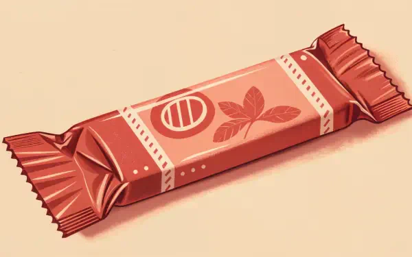A vibrant candy bar wrapped in red packaging with decorative leaf designs, set against a soft background. This image is a 4K Ultra HD PC desktop wallpaper and background.