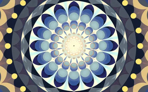 Geometric pattern featuring a symmetrical flower design in shades of blue, creating a vibrant and intricate visual display. A stunning choice for a 4K Ultra HD wallpaper.
