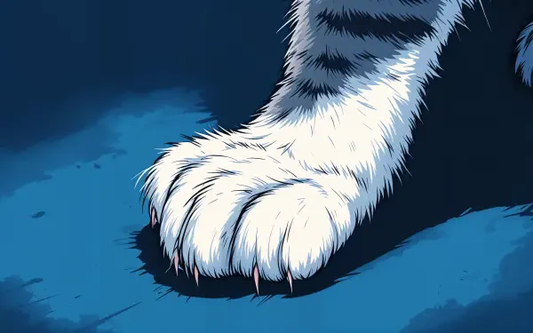 Close-up of a furry paw with sharp claws set against a vivid blue background, showcasing intricate details, designed as a 4K Ultra HD PC desktop wallpaper and background.