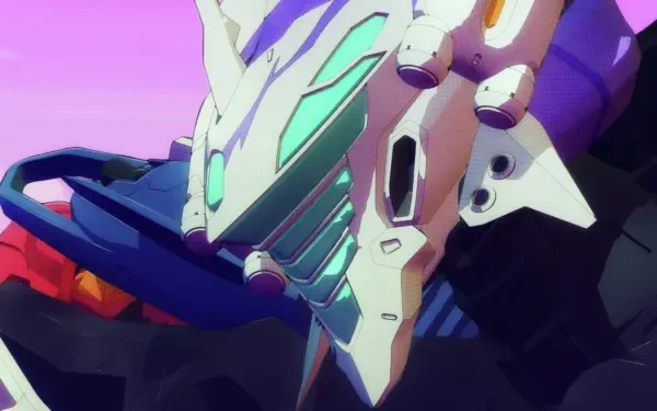 HD wallpaper featuring a detailed robotic design inspired by Aquarion: Myth of Emotions, set against a vibrant purple background. An engaging visual for anime fans.