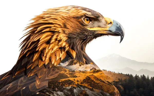 A stunning golden eagle with intricate feather details, set against a natural landscape, designed as a 4K Ultra HD PC desktop wallpaper and background.