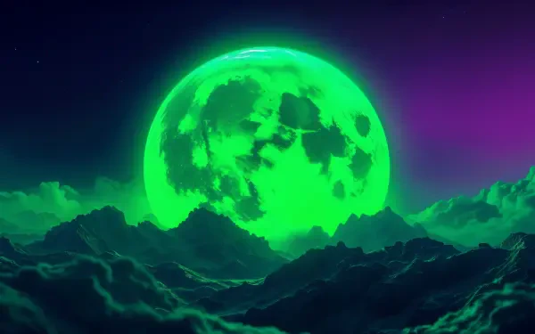 A neon green moonrise illuminates a cloudy night sky in this vibrant 4K Ultra HD desktop wallpaper and background.