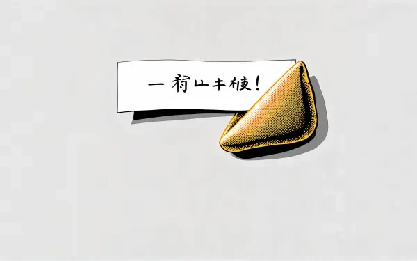 A close-up of a fortune cookie partially open, revealing a fortune slip in Chinese, set against a minimalist background, featured as a 4K Ultra HD desktop wallpaper.