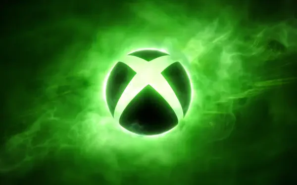 A vibrant green Xbox logo glows amidst a swirling green background, creating an engaging HD PC desktop wallpaper that embodies gaming energy and passion.