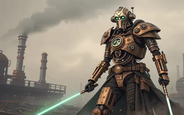 A striking 4K Ultra HD wallpaper featuring General Grievous, a menacing droid warrior wielding lightsabers, set against a dramatic industrial backdrop.