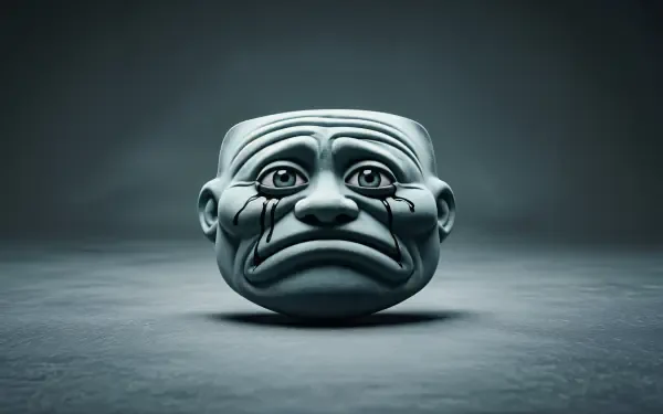 A 4K Ultra HD PC desktop wallpaper featuring a detailed, monochrome troll face sculpture with a somber expression against a dark, minimalist background.