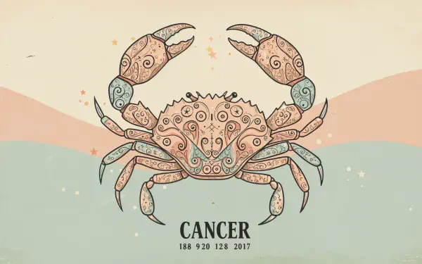 4K Ultra HD PC desktop wallpaper featuring an intricately designed Cancer zodiac crab symbol with soft pastel background and astrological details.
