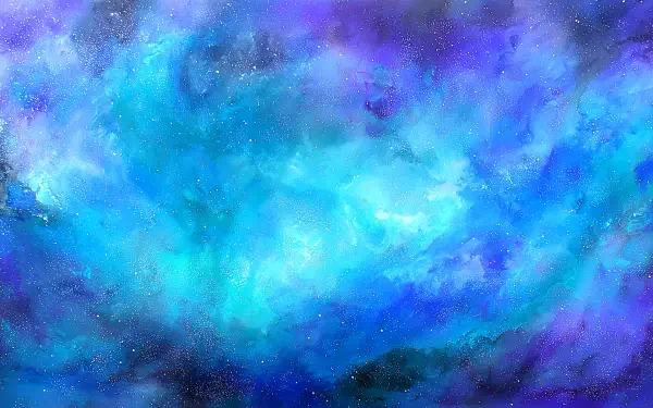 Whimsical blue abstract nebula with swirling clouds and starry textures, vibrant and ethereal, designed as an HD PC desktop wallpaper and background.