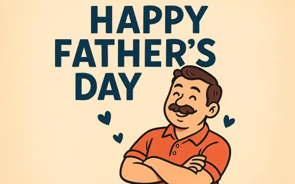 Illustration of a smiling man with folded arms beneath Happy Father's Day text, designed as a 4K Ultra HD PC desktop wallpaper celebrating Father's Day.