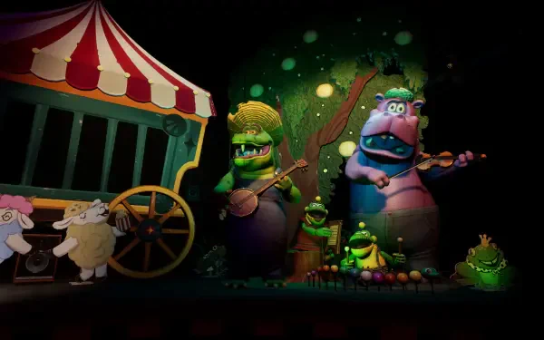 HD PC desktop wallpaper featuring characters from the video game Five Nights at Freddy's: Secret of the Mimic in a dark, eerie carnival setting.