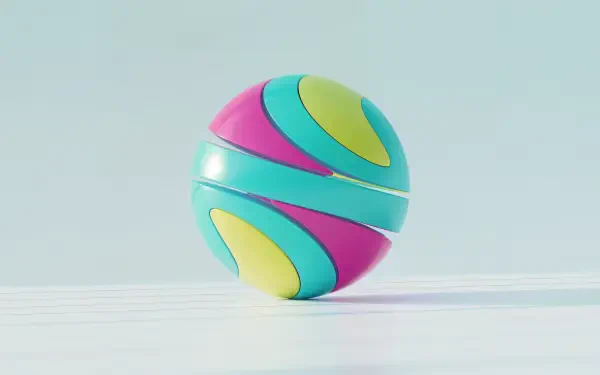 A vibrant, multicolored spherical design with pink, blue, and yellow patterns on a light background, captured in stunning 4K Ultra HD for PC desktop wallpaper.