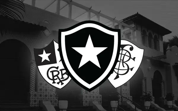 HD desktop wallpaper featuring the Botafogo de Futebol e Regatas emblem, a prominent soccer club from Brazil, set against a grayscale architectural background.