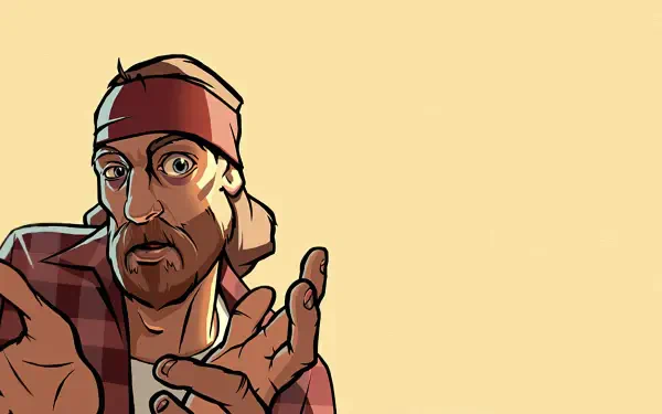 4K Ultra HD PC desktop wallpaper featuring a stylized character from the video game Grand Theft Auto: San Andreas with a beige background.