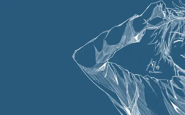 HD anime desktop wallpaper featuring a blue-toned sketch of Satoru Gojo from Jujutsu Kaisen against a solid dark blue background.